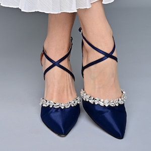 Navy blue satin heel Etsy Mexico