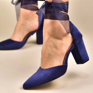 Mother of the bride shoes, Wedding shoes navy blue,  Blue Bridal Shoes, Wedding shoes, Velvet pumps for brides, Wedding Heels - NIGHT SKY