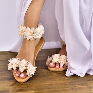 Ivory Pearl Wedding Sandals: Handmade Leather Bridal Shoes