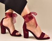 Dark red block heels deals