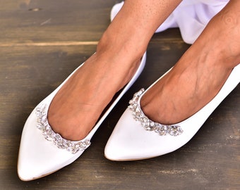 Wedding shoes for bride, Wedding Flats, Pointed Flat Shoes, Wedding Ballet Flats, Jeweled Flats, Flat Bridal Shoes - Alia