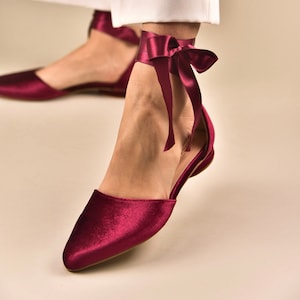 SALE Burgundy velvet Wedding Shoes, Bridal shoes for bride flats, Burgundy Bridesmaid Shoes, Wedding shoes for wedding - FARFALLE