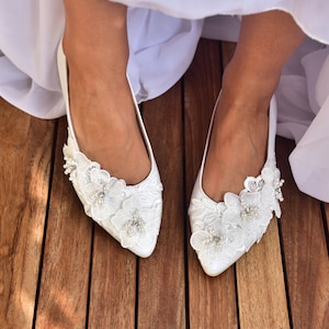 SALE Wedding Shoes, White shoes for brides, White pumps Bridal shoes flat , Wedding flat white, &quot;Telesto&quot;