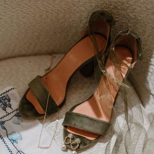 Sage Green Velvet Shoes, Green Wedding Shoes, Sage Green Shoes, Green Low Heels, Green Velvet Heels, Green Bridal Shoes Block Heels, SALE