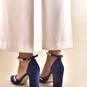 Dark Blue Block Heel Sandals Wedding Shoes Dark Blue Velvet - Etsy