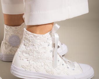 Lace Bridal Converse, White High Top Wedding Sneakers - Etsy