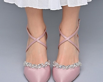 Blush Pink Bridal Shoes: Satin Wedding shoes Block Heels