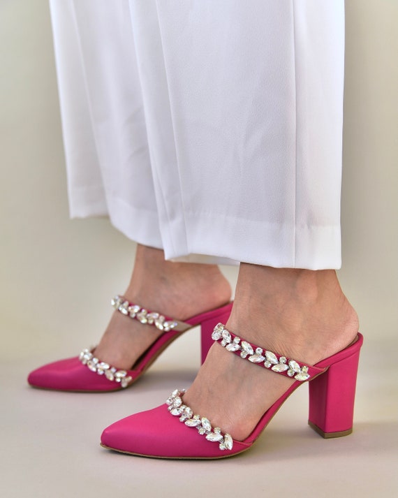 TAMAÑO 39/8cm zapatos boda tacones de boda fucsia mulas - Etsy España