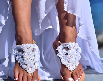 Lace Wedding Sandals: Handmade Leather Bridal Shoes