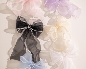 Organza Pearl Bow – Bridal Hair Clip, Wedding Accessory