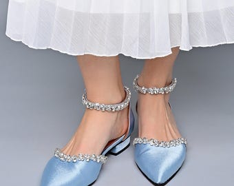 Blue Satin Wedding Flats: Handmade Bridal Shoes