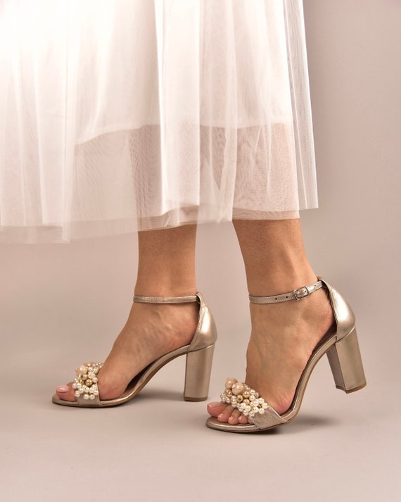 Block Heel Sandals Wedding Sandals Gold Wedding Shoes Pearl - Etsy Canada