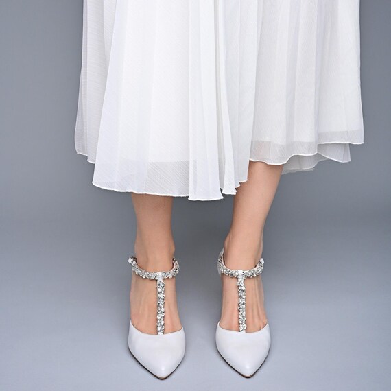 White Wedding Shoes: Bridal Shoes, Jeweled Pointed Toe Block Heel