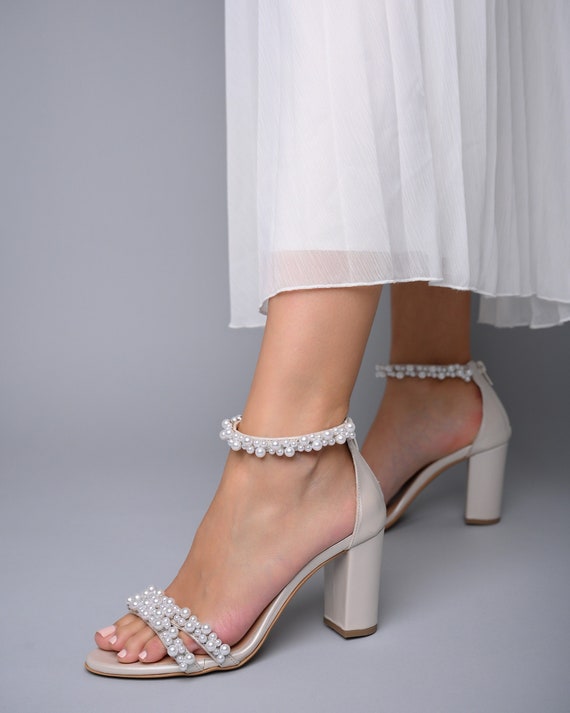 Truffle Collection bridal pointed block heels in ivory satin - ShopStyle  Pumps