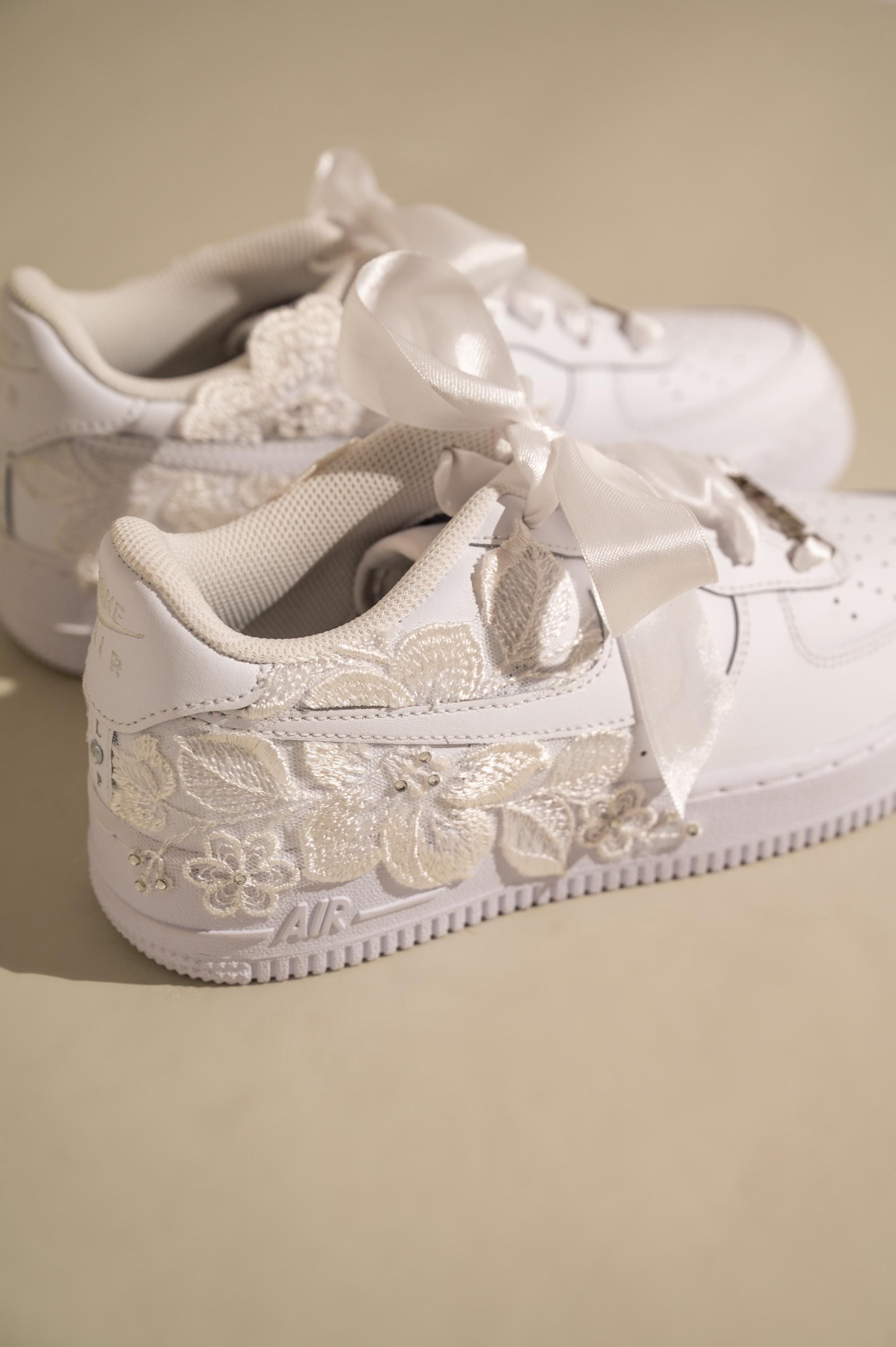 Personalize Bridal Sneakers With Lace Air Force 1 – Custom AF1 Wedding ...