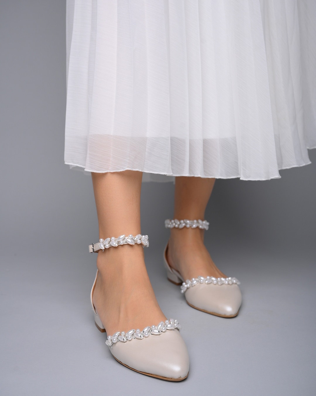 Ivory Leather Pearl Wedding Flats: Handmade Bridal Shoes
