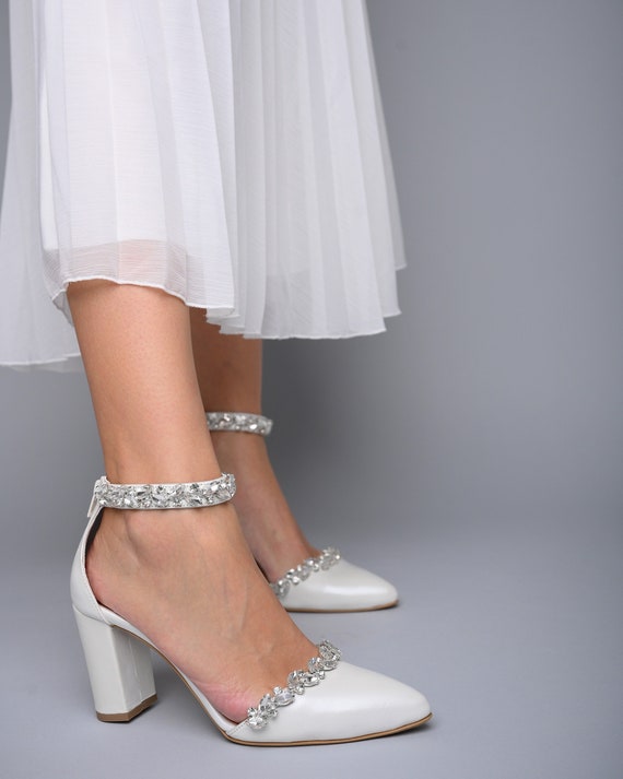 Buy Wedding Shoes for Bride Pointed Toe Dorsay High Heels Bridal