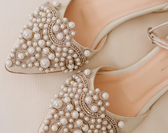 Ivory Leather Wedding Flats: Rhinestone Bridal Shoes