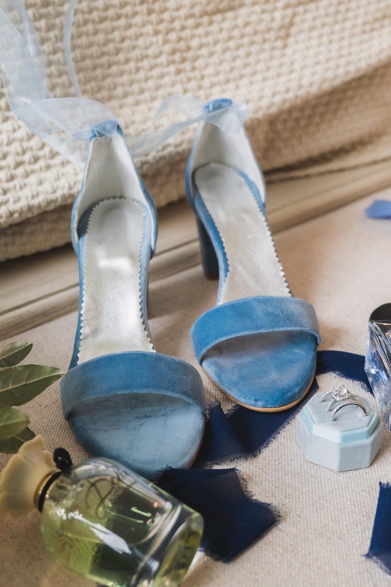 Blue Bridal Shoes - Wedding Block Heel Sandals, Something blue image 1
