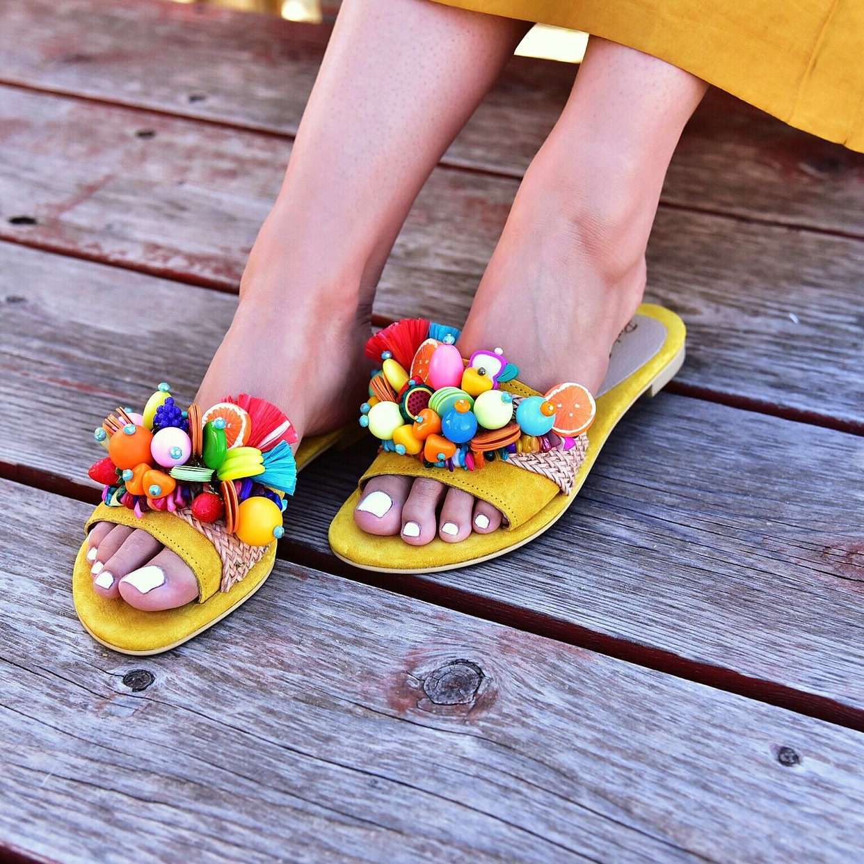 Boho Sandals Leather Sandals Greek Sandals Pom Pom Sandals - Etsy