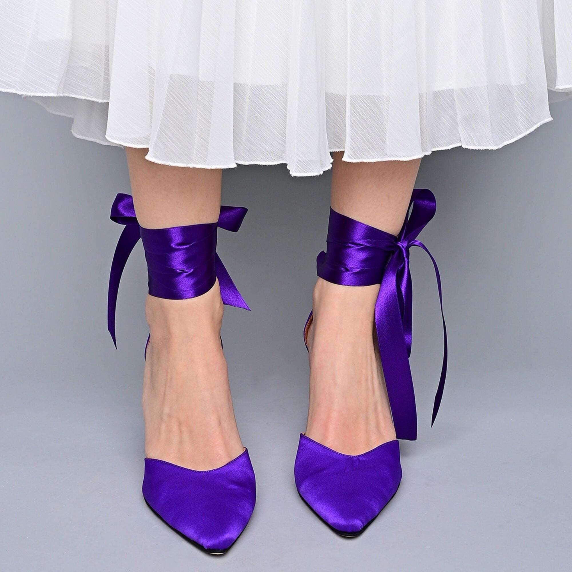 Purple Satin Wedding Heels: Pointed Toe Bridal Shoes Block Heel Purple Satin Wedding Heels: Pointed Toe Bridal Shoes Block Heel