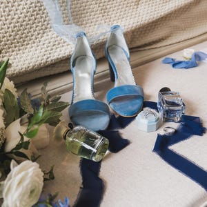 Blue Bridal Shoes - Wedding Block Heel Sandals, Something blue image 10