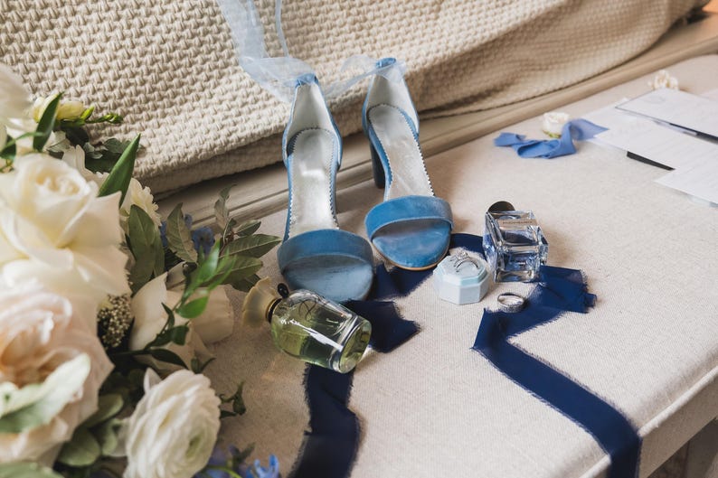 Blue Bridal Shoes - Wedding Block Heel Sandals, Something blue image 10