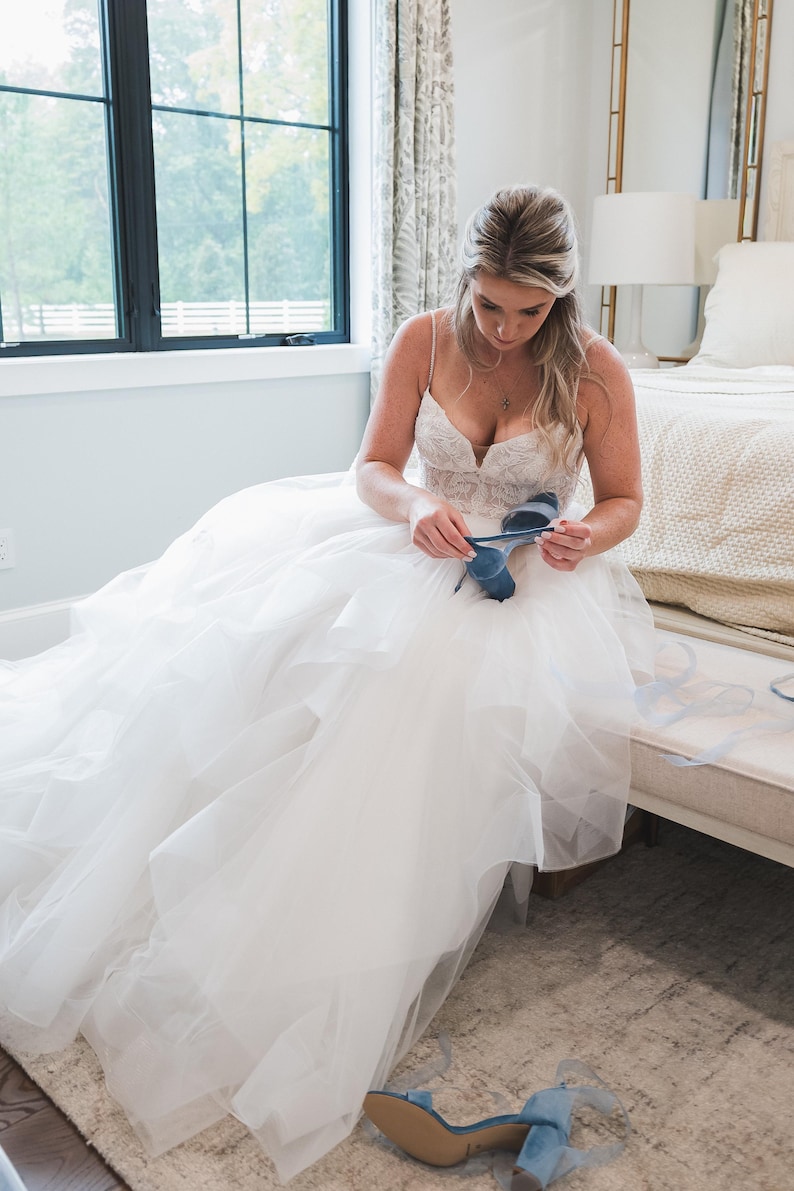 Blue Bridal Shoes - Wedding Block Heel Sandals, Something blue image 9