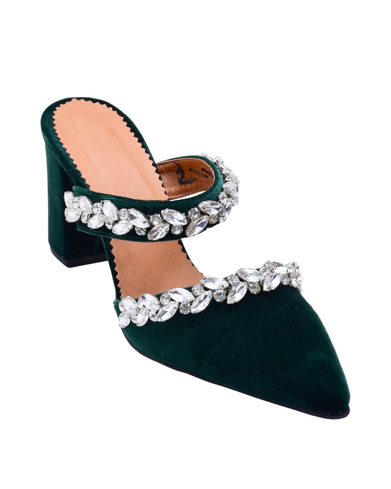 Dark Green Velvet Block Heels Green Wedding Shoes Velvet - Etsy