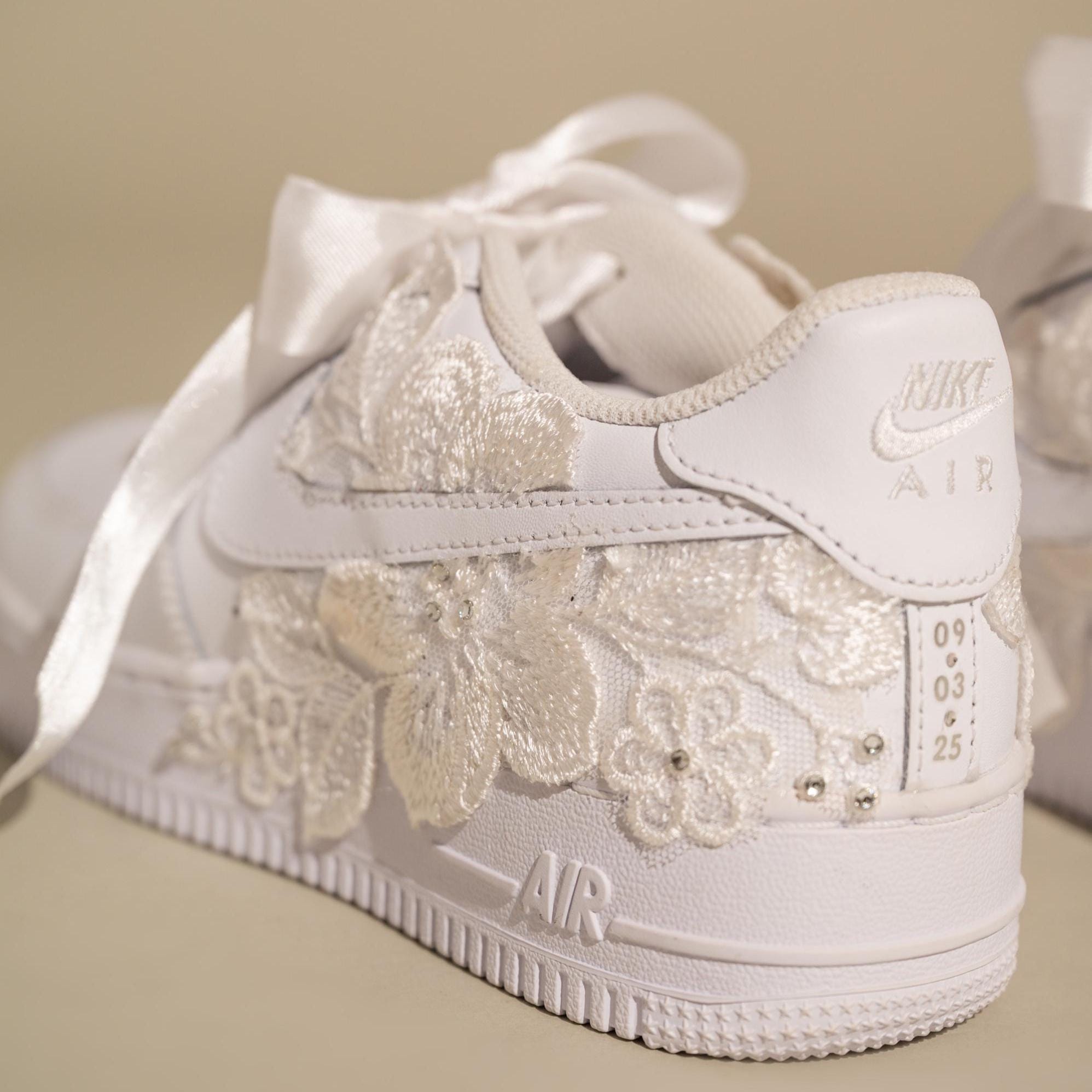 Personalize Bridal Sneakers With Lace Air Force 1 – Custom AF1 Wedding ...