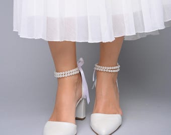 White Bridal Shoes: Wedding Shoes, Pearl Ankle Strap