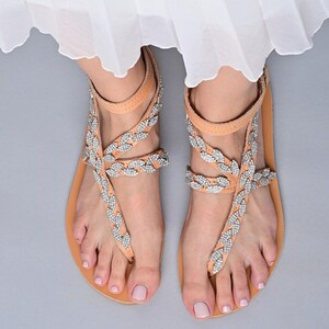 Silver Leather Wedding Sandals: Rhinestone Bridal Flats
