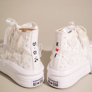 Luxury White Wedding Sneakers For Bride, Lace Converse High Top, High Top Bridal Sneakers with Dubai Lace