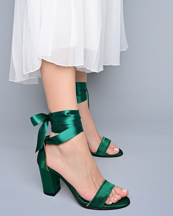 ASOS DESIGN Nora barely there block heeled sandals in green | ASOS