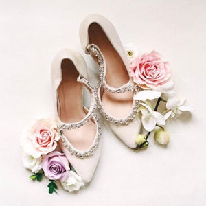 Ivory Bridal Shoes: Leather Wedding Shoes for bride Block Heel