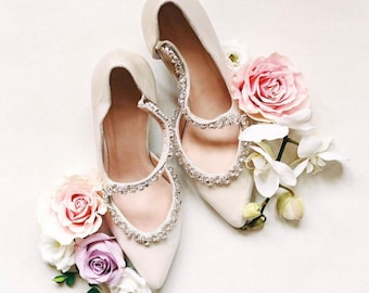 Ivory Bridal Shoes: Leather Wedding Shoes for bride Block Heel