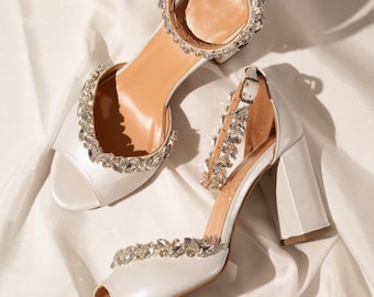 White Wedding Shoes – Bridal Shoes with Crystals, Comfortable Custom Heels