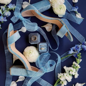 Blue Bridal Shoes - Wedding Block Heel Sandals, Something blue image 3