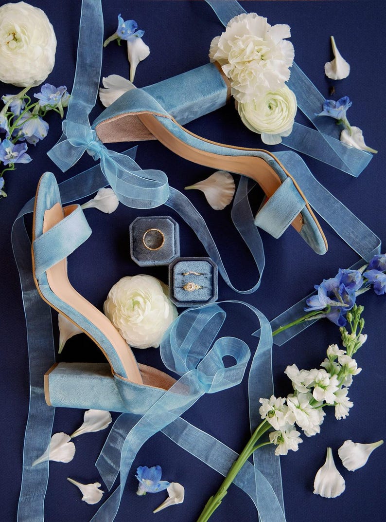 Blue Bridal Shoes - Wedding Block Heel Sandals, Something blue image 3