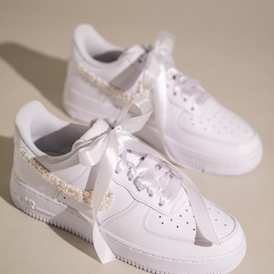 Bling Wedding Bride Personalized Sneakers Pearl Air Force 1 Nike Shoes, Bridal Sneakers, Wedding Sneakers, Personalized Shoes
