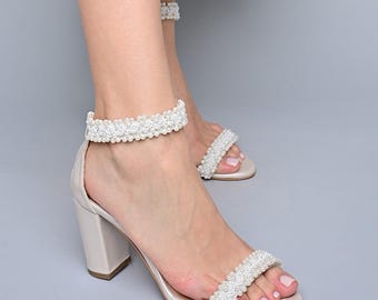 Ivory Wedding Shoes: Pearl Bridal Shoes Block Heels