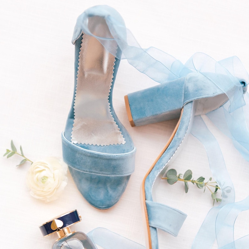 Blue Bridal Shoes - Wedding Block Heel Sandals, Something blue image 5
