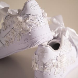 White Bridal Nike Air Force 1 Shoes, Luxury Embroidered Leather Wedding Sneakers, Custom Quinceañera Shoes, Personalized Bridal Trainers