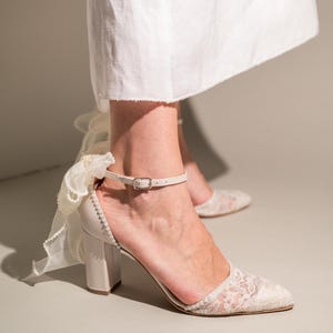 Ivory Leather Lace Wedding Shoes: Handmade Block Heel Bridal Heels