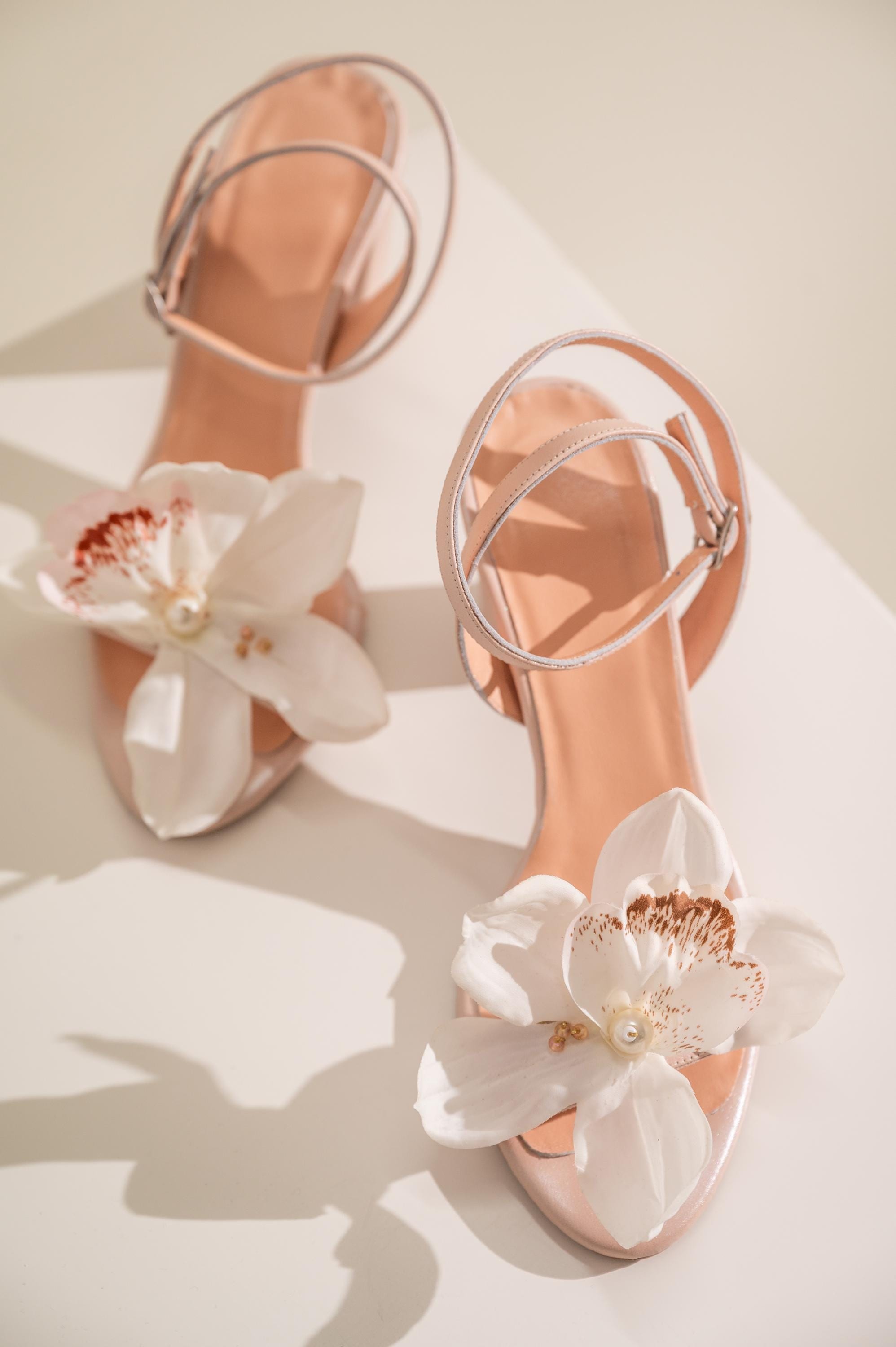 Nude heels for wedding with White Flower, Wedding Shoes Block Heel, Wedding Comfortable Heels, Custom Shoes, Nude Heels, Women Shoes- ORCHID