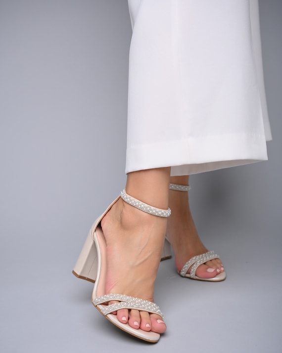 Sparkly Tall Block Heel Wedding Sandals | Bride shoes, Wedding sandals, Block  heels sandal