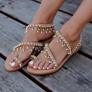 Wedding sandals, Wedding shoes, Greek sandals, Leather sandals, Brautschuhe, Bridal sandals, Pearl sandals, Handmade sandals - CALIOPE