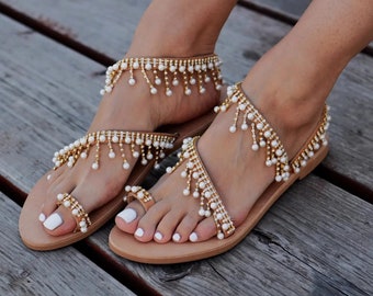 Wedding sandals, Wedding shoes, Greek sandals, Leather sandals, Brautschuhe, Bridal sandals, Pearl sandals, Handmade sandals - CALIOPE