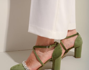 Green Wedding Shoes for bride, High Heeled Pumps: Handmade Bridal Shoes