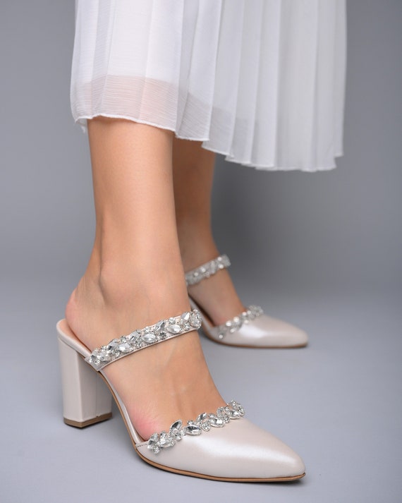Sage Green Wedding Shoes with Block Heel Crystal Applique Design – Custom Wedding  Shoes by A Bidda Bling